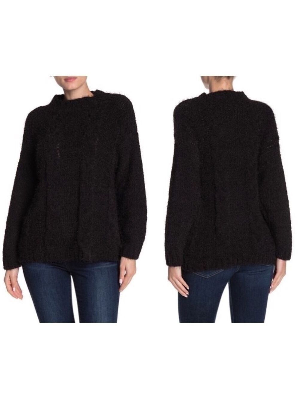 CENY Eyelash Knit Cabled Mock Neck Sweater Size medium